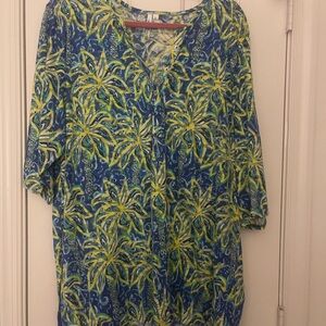 Blue and Green Tropical Print Women's Top LuLu B